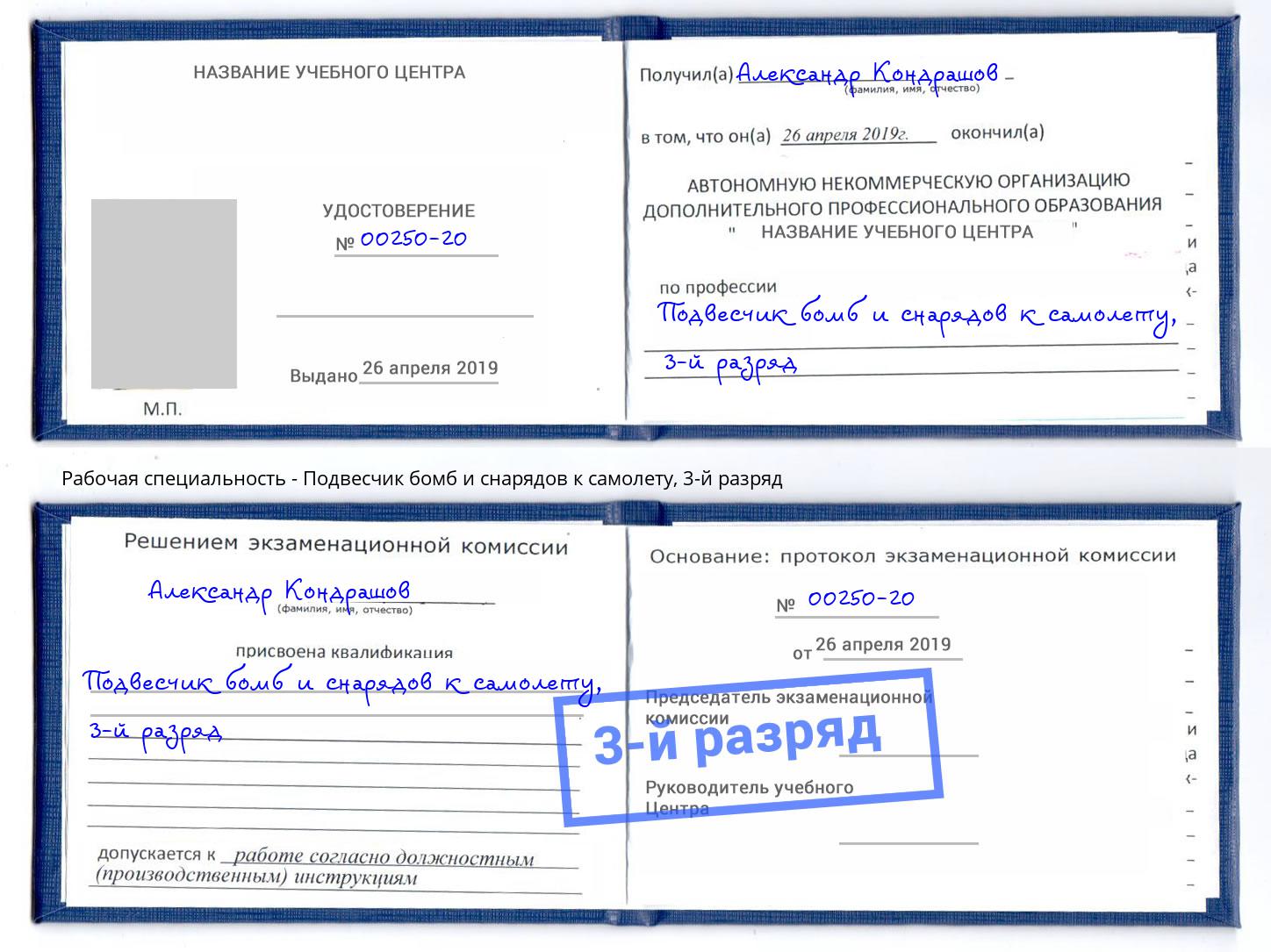 корочка 3-й разряд Подвесчик бомб и снарядов к самолету Красноярск