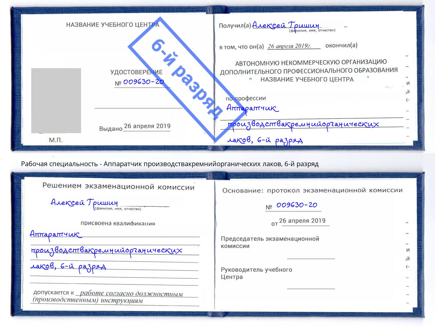 корочка 6-й разряд Аппаратчик производствакремнийорганических лаков Красноярск