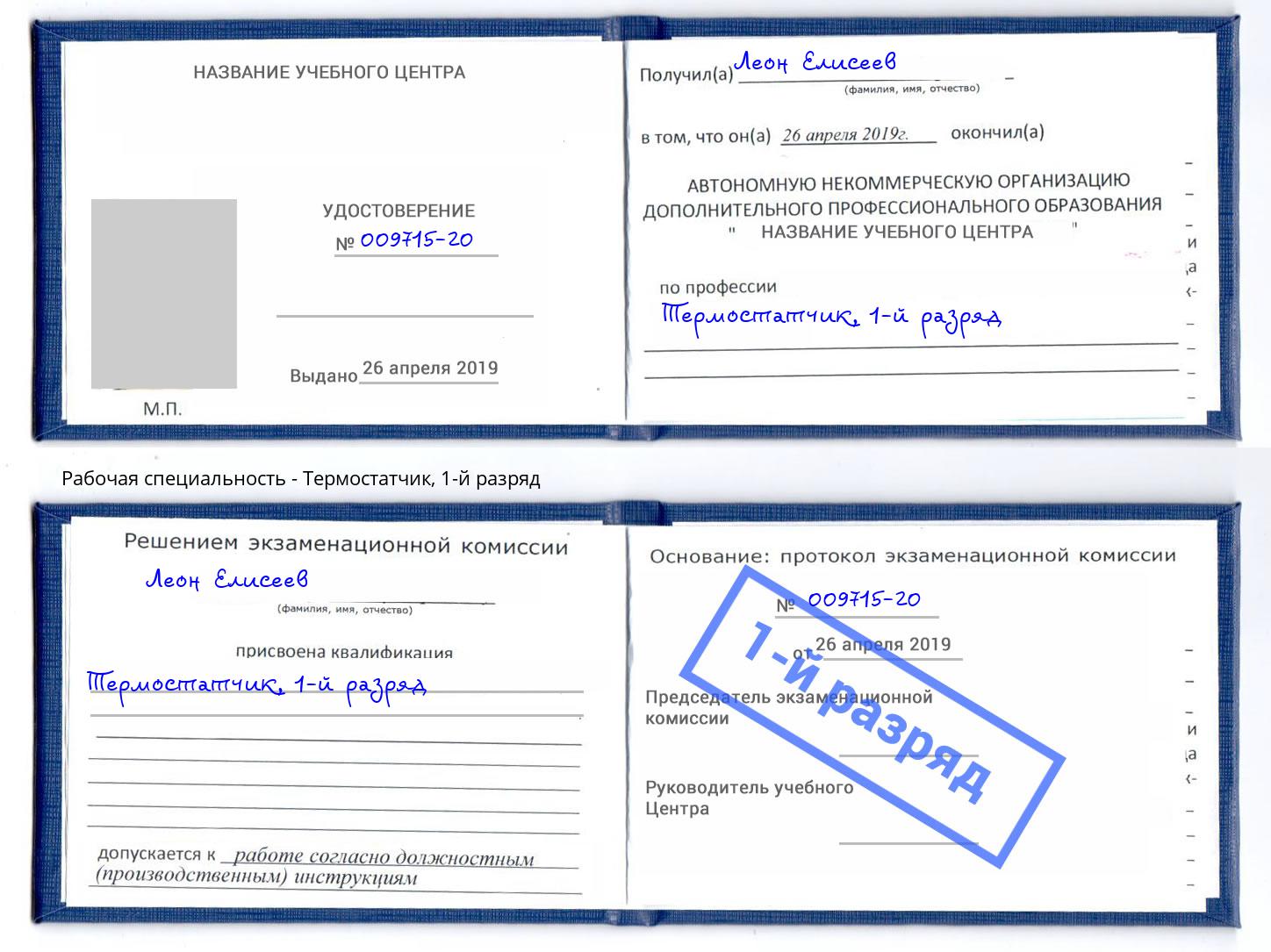 корочка 1-й разряд Термостатчик Красноярск