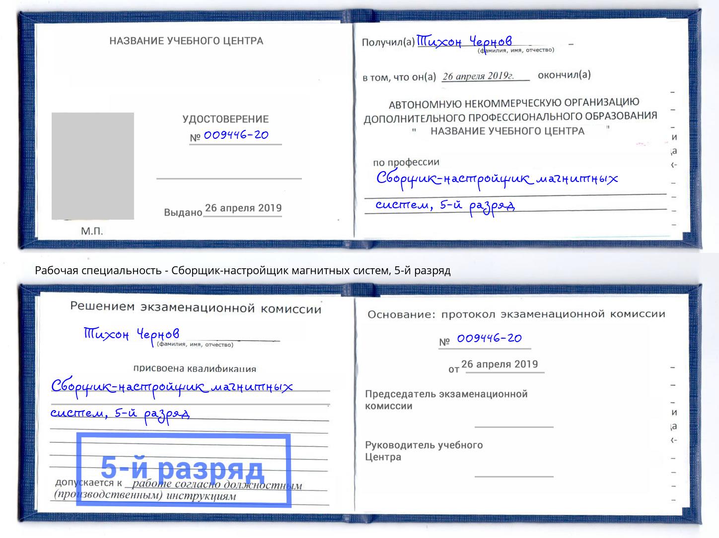 корочка 5-й разряд Сборщик-настройщик магнитных систем Красноярск