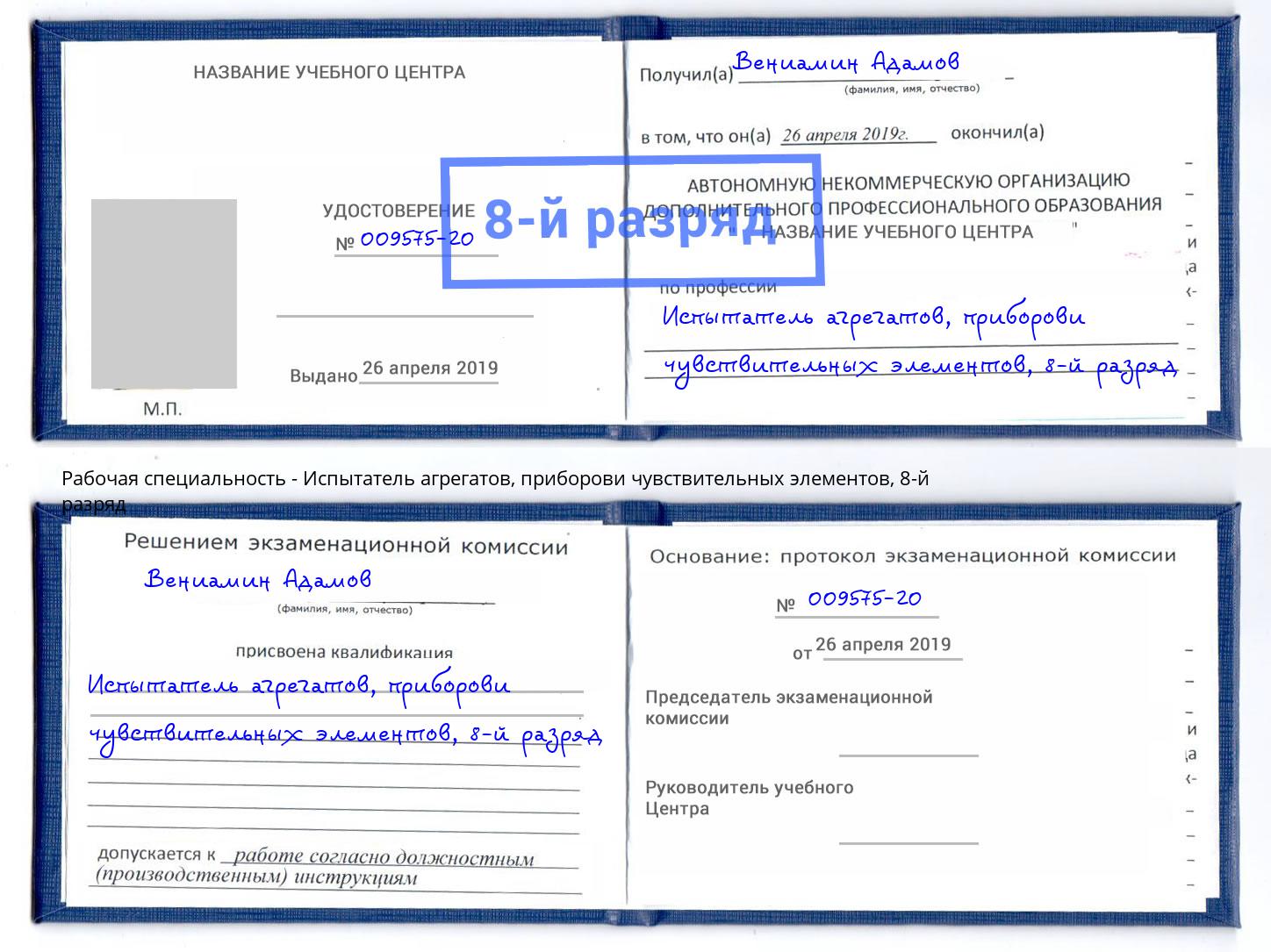 корочка 8-й разряд Испытатель агрегатов, приборови чувствительных элементов Красноярск